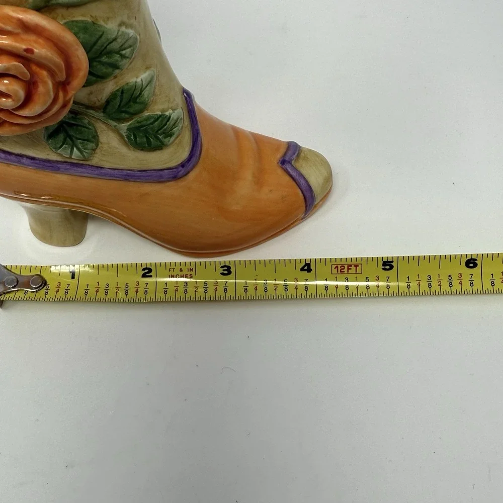 Orange & Lavendar Floral Laced Victorian Boot Vase by Fitz & Floyd